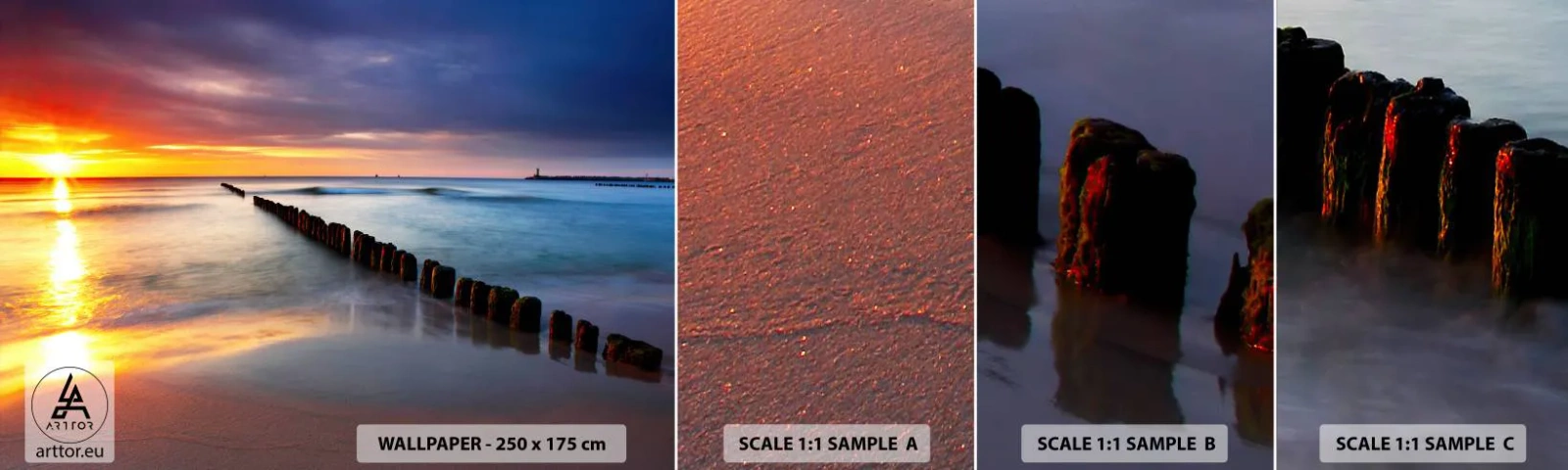 Fototapet Prov Standard Eco - Lyssna på tystnaden - Landskap, Solnedgång, Strand - 100x30 cm