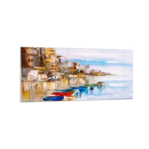 Glastavla - Bild på glas - Flerfärgad urban hamn - 120x50 cm