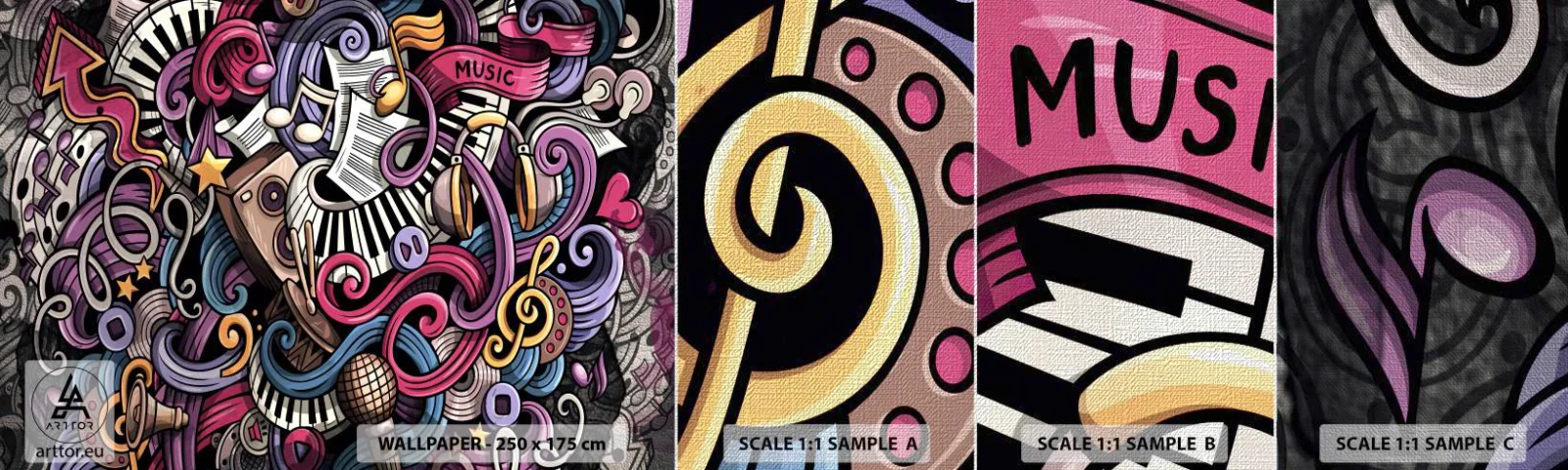 Provbit av fototapet Premium Canvas - Komplicerad melodi - musik, Väggmålning, Graffiti - 100x30 cm