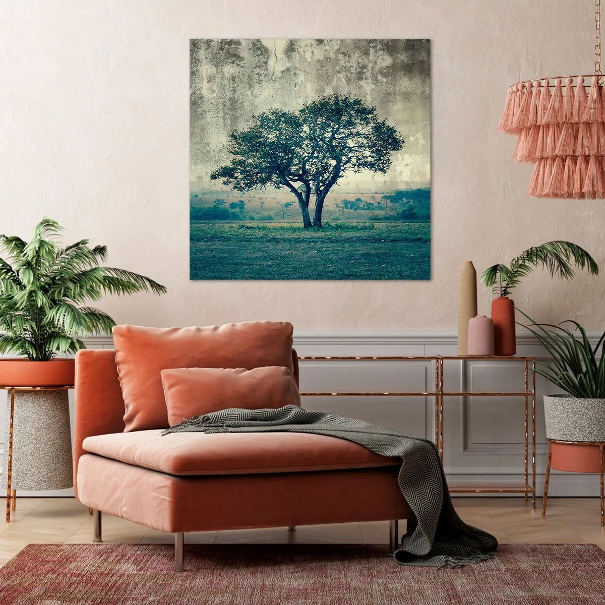 Canvastavla - Bild på duk - Äppelträd på blå betesmark? - 40x40 cm