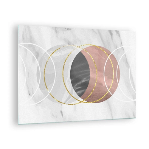 Glastavla - Bild på glas - Geometriska cirklar i nyanser av koppar, guld och marmor - 70x50cm - Sfärernas musik - Modern väggdekoration för vardagsrum och sovrum ARTTOR