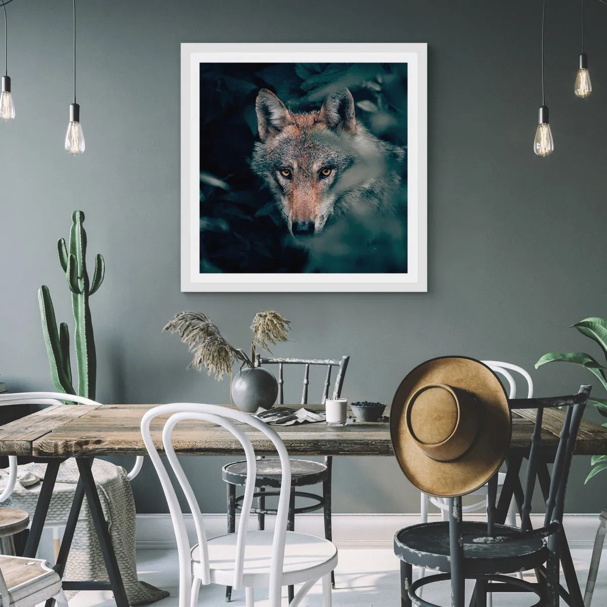 Affisch i vit ram - Jägare - 40x40 cm