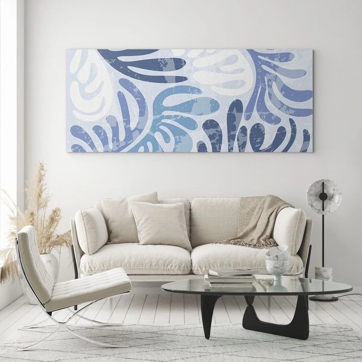 Glastavla - Bild på glas - Blåa ormbunkar - 100x40 cm