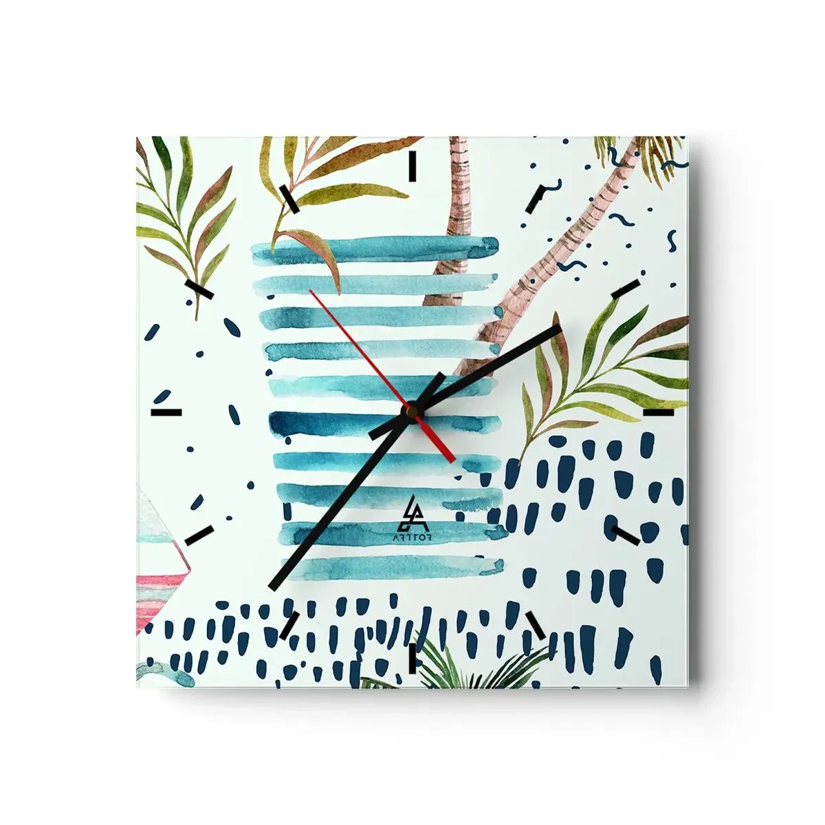 Väggklocka - Klocka på glas - Semester under palmerna - 30x30 cm