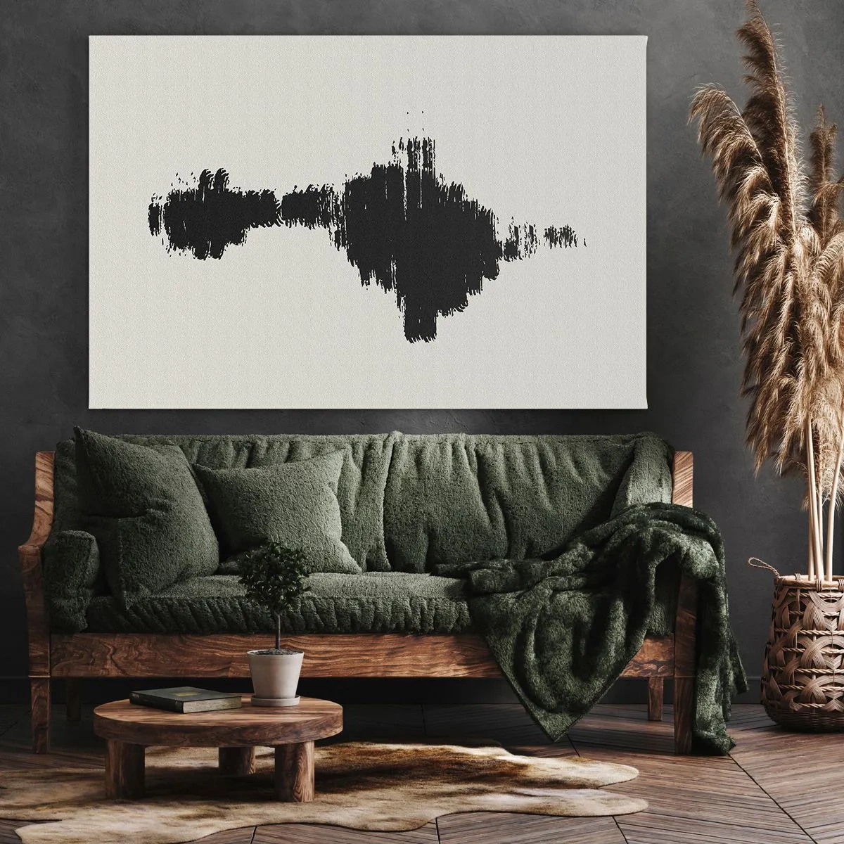 Canvastavla - Bild på duk - Ett abstrakt motiv som liknar en ljudvåg i minimalistisk stil. - 70x50cm - Fantasins vibrationer - Modern väggdekoration för vardagsrum och sovrum ARTTOR