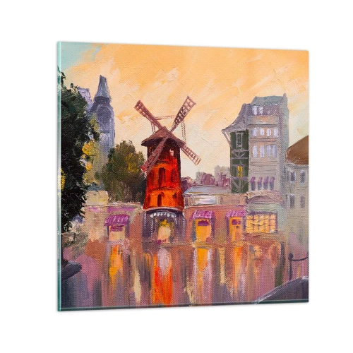 Glastavla - Bild på glas - Ikoner av Paris – Moulin Rouge - 60x60 cm