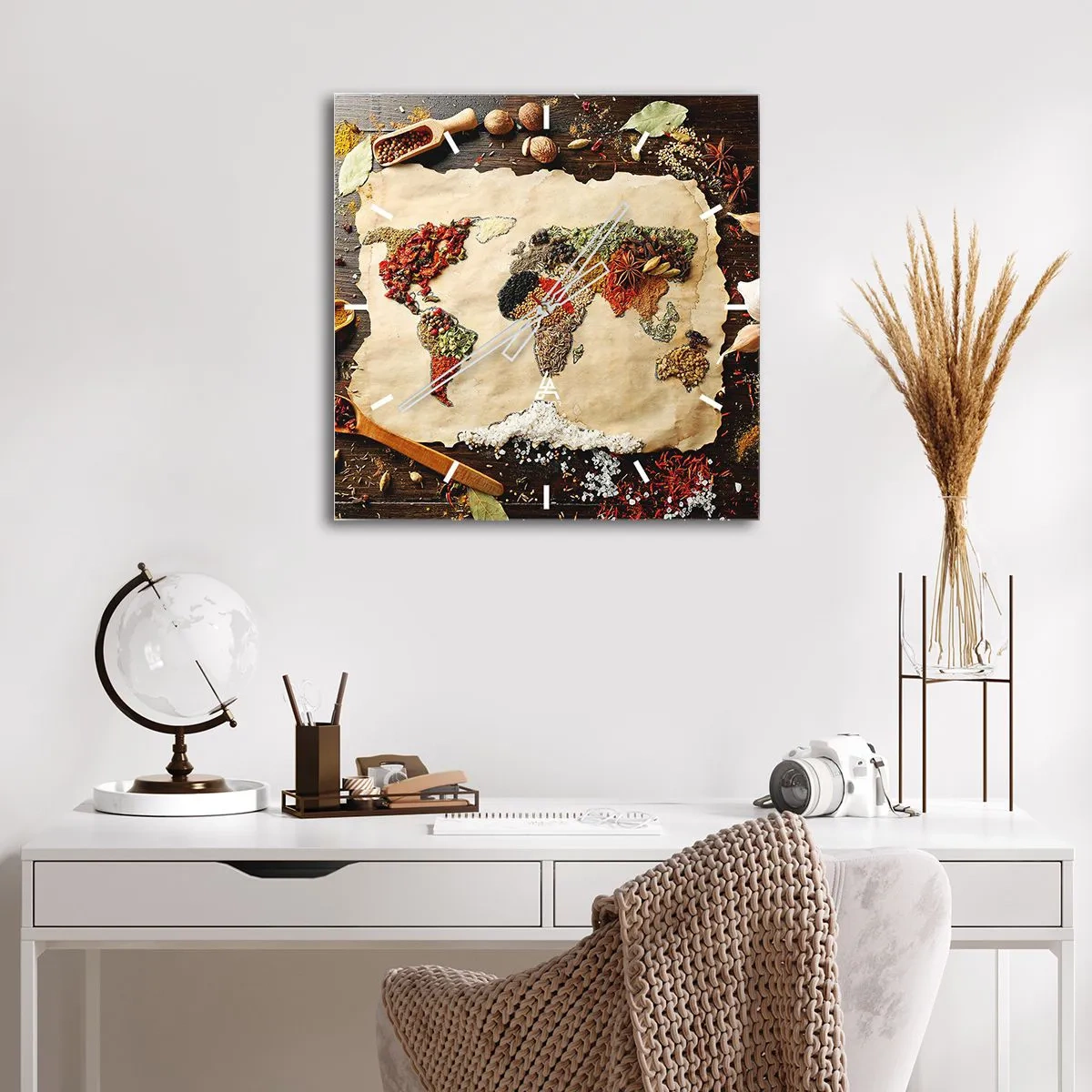 Väggklocka - Klocka på glas - Världens alla smaker - 40x40 cm