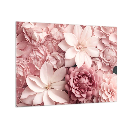 Glastavla - Bild på glas - Fina rosa blommor i en komposition full av kronblad - 70x50cm - I rosa kronblad - Modern väggdekoration för vardagsrum och sovrum ARTTOR