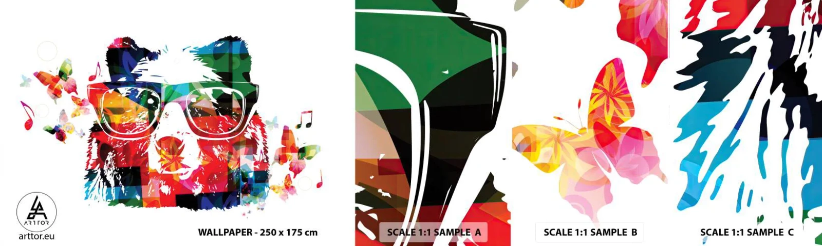 Fototapet Prov Standard Eco - Jag tycker om det! - Abstraktion, Björn, Glasögon - 100x30 cm