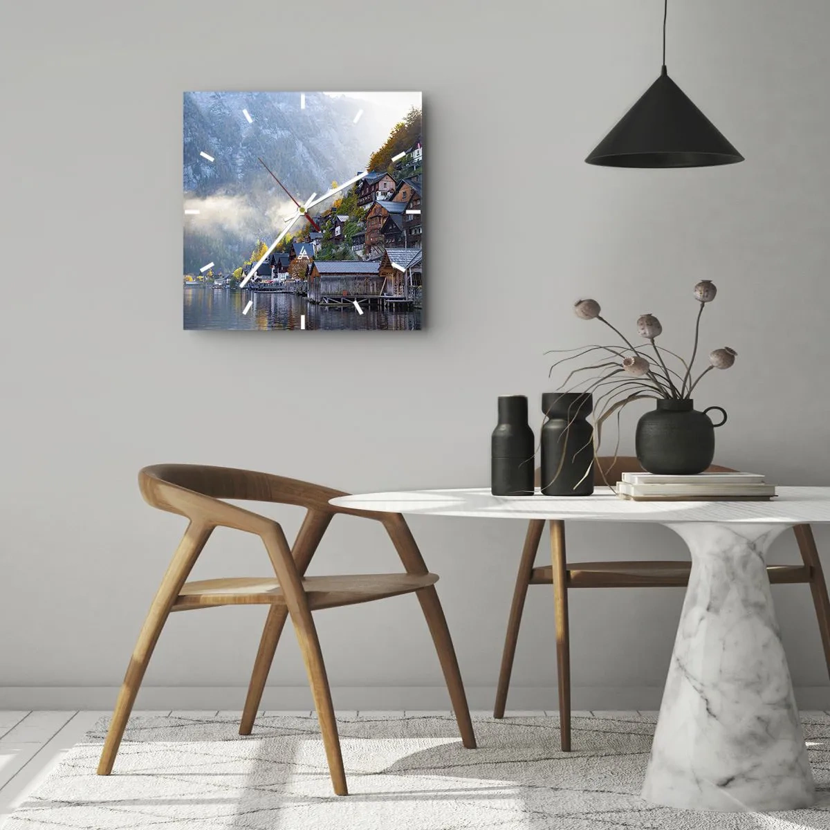 Väggklocka - Klocka på glas - Alpina klimat - 30x30 cm