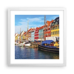 Affisch i vit ram - Glad kaj - 40x40 cm