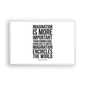 Affisch i vit ram - Einstein om fantasins styrka - 91x61 cm