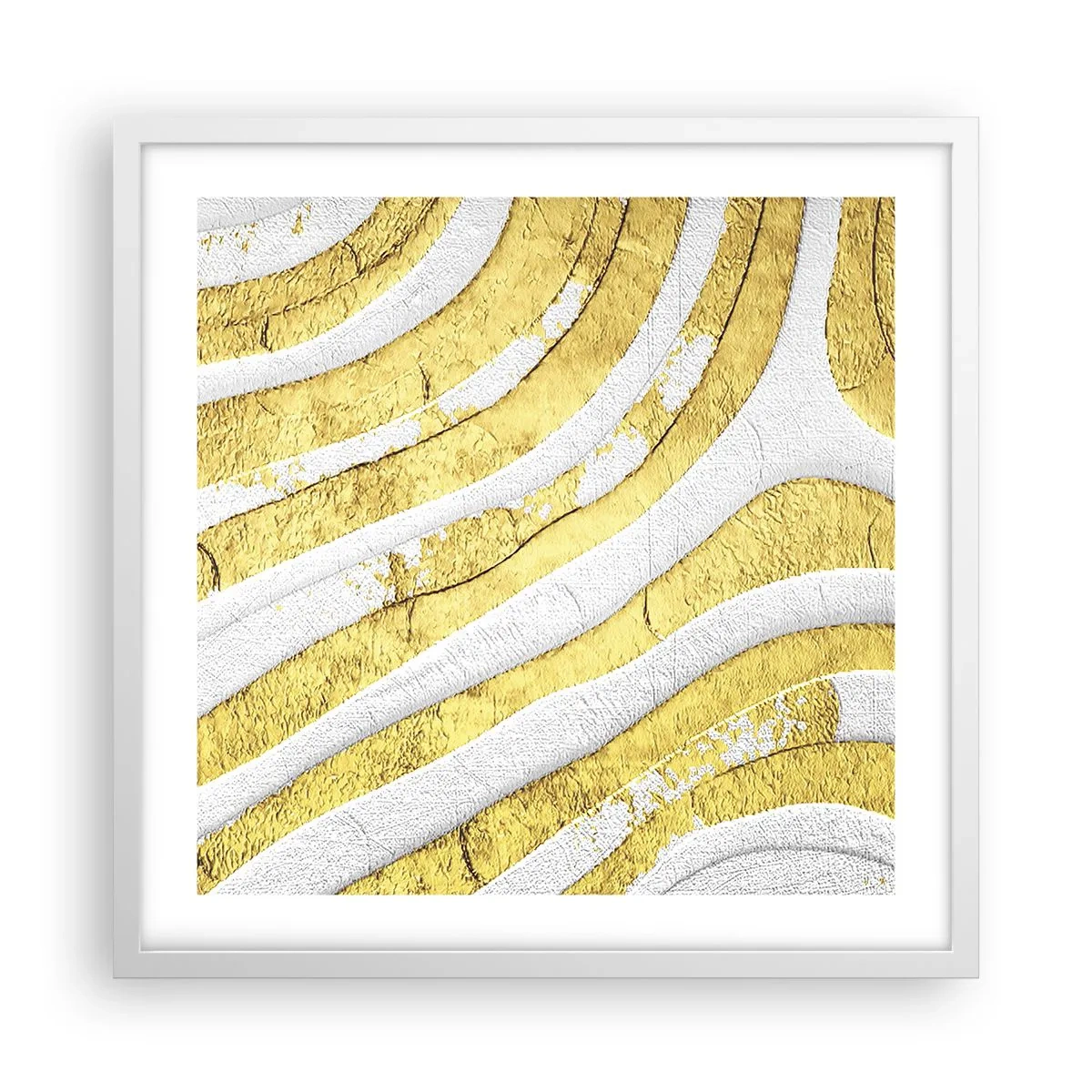 Affisch i vit ram - Komposition i vitt och guld - 50x50 cm