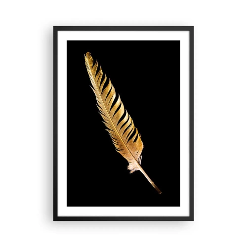 Affisch i svart ram - Gyllene fjäder på svart bakgrund - 50x70cm - Fjäder... - Modern väggdekoration för vardagsrum och sovrum ARTTOR