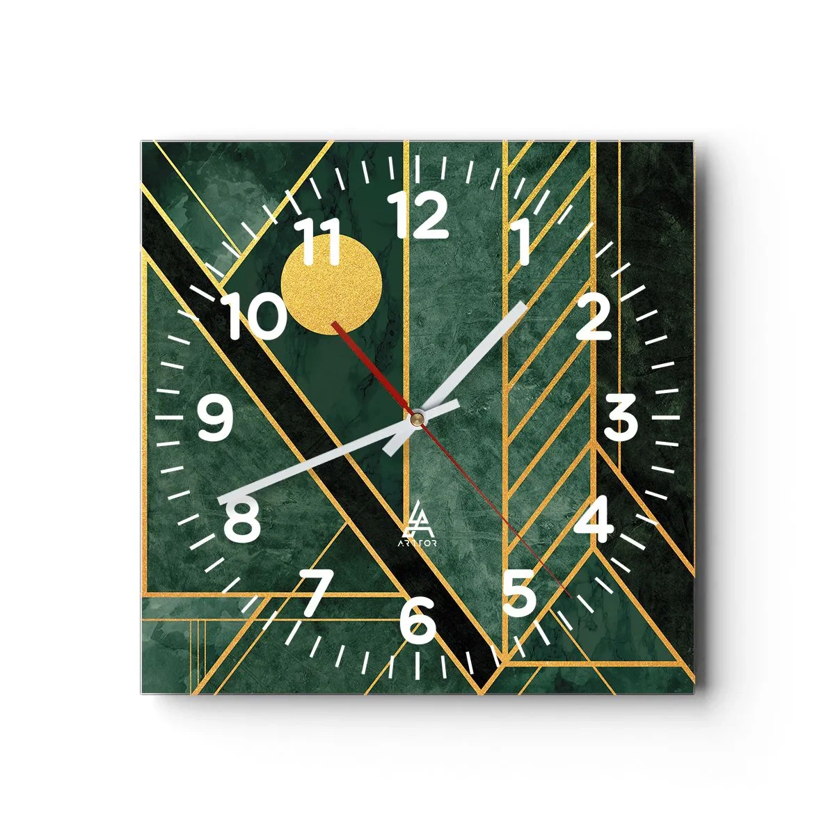 Väggklocka - Klocka på glas - Dynamik av guld och azurblå - 40x40 cm