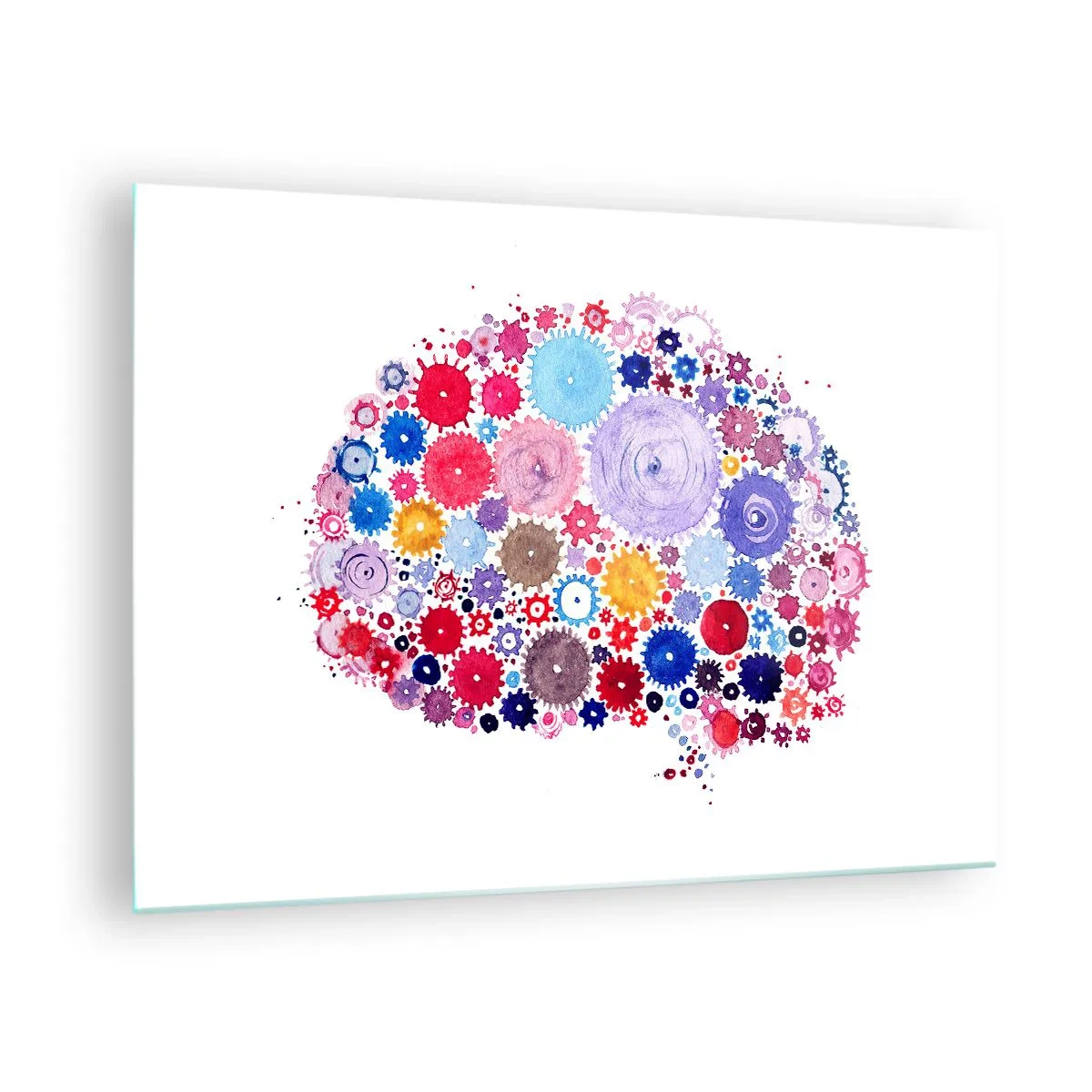 Glastavla - Bild på glas - En färgglad illustration av en hjärna som består av geometriska former. - 70x50cm - Naturens mest perfekta maskin - Modern väggdekoration för vardagsrum och sovrum ARTTOR