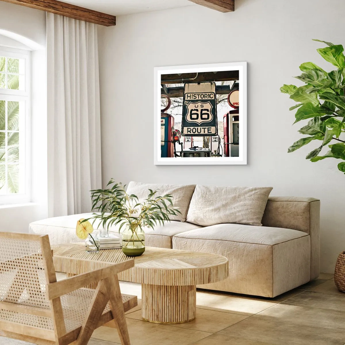 Affisch i vit ram - Amerikansk retroresa - 60x60 cm