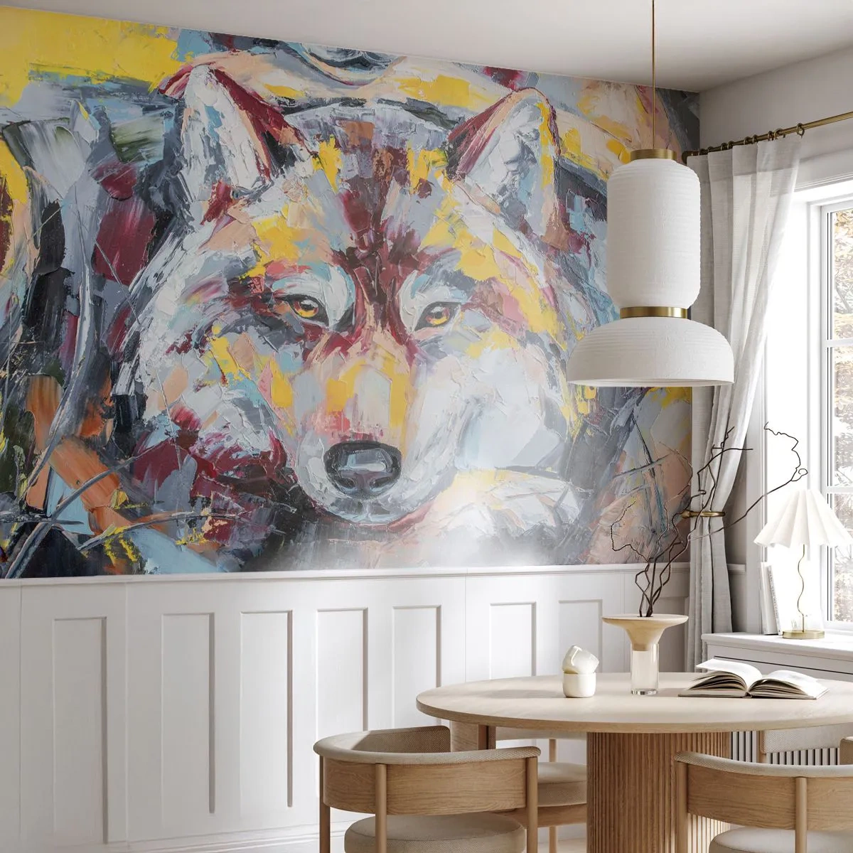 Självhäftande Fototapet Deluxe Sticker - Lugnt bland de närmsta - Abstraktion, Varg, Målning - 250x175 cm