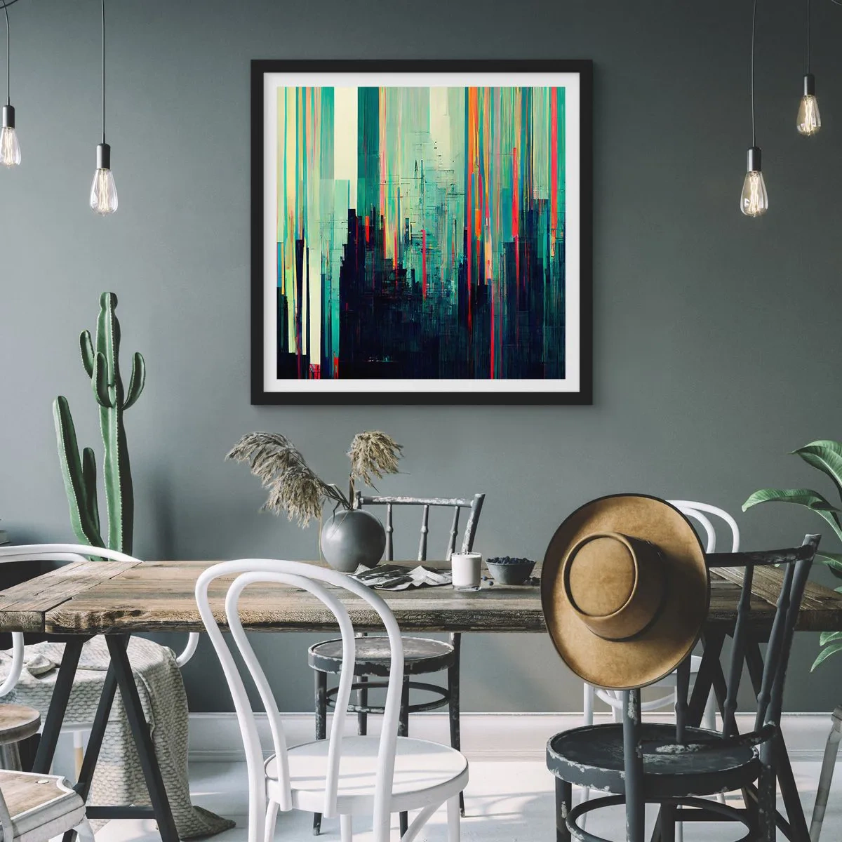 Affisch i svart ram - Futuristisk stad - 30x30 cm