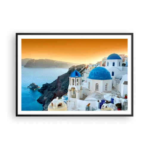 Affisch i svart ram - Santorini - inbäddat i berg - 100x70 cm