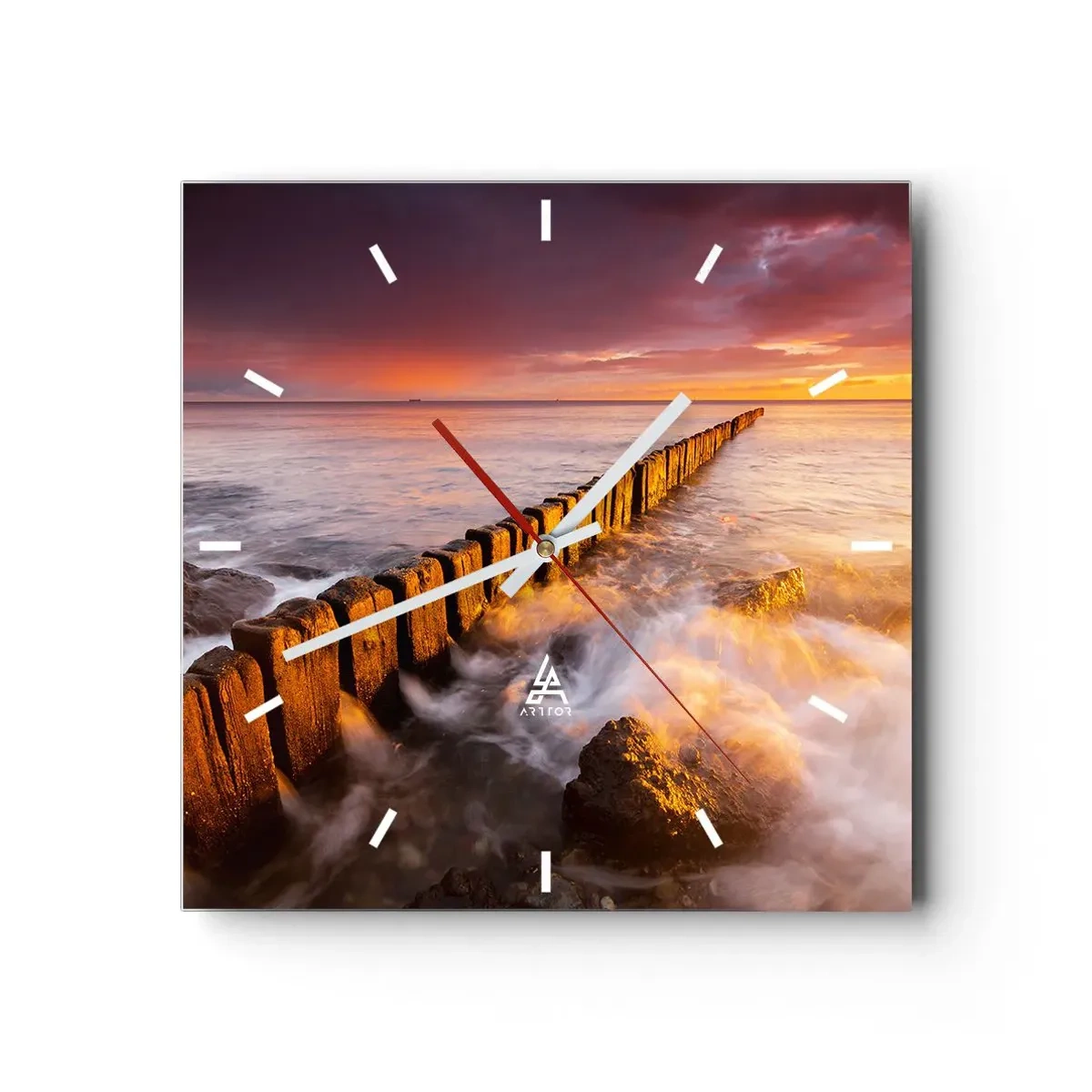 Väggklocka - Klocka på glas - MIlda vågor - 40x40 cm