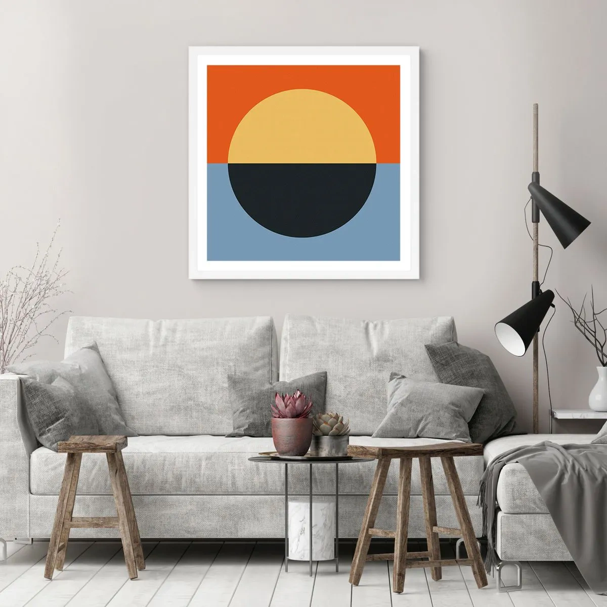Affisch i vit ram - Komposition av värme och kyla - 40x40 cm