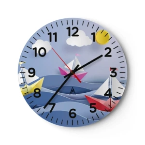 Väggklocka - Klocka på glas - Det är så skönt att gunga bland vågorna - 30x30 cm