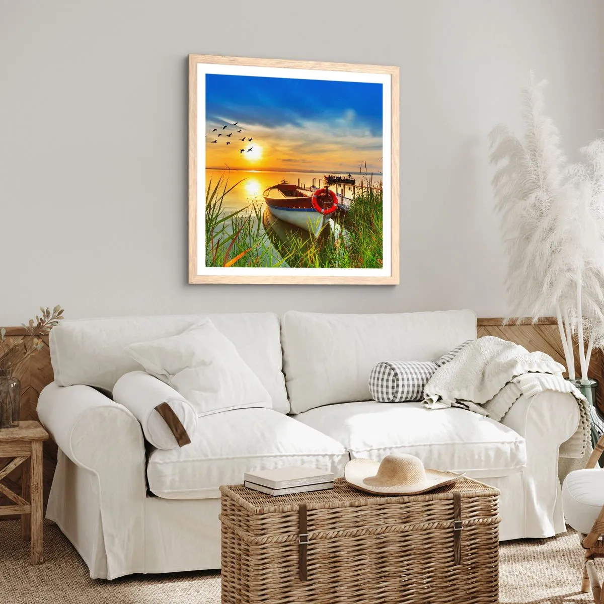 Affisch i ram av ljusek - Storskarvarna drar iväg - 50x50 cm