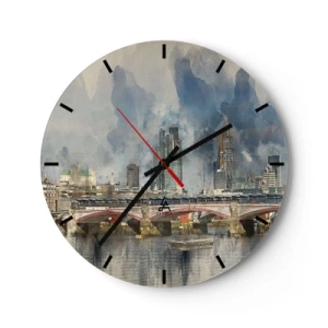 Väggklocka - Klocka på glas - Londonbron och silhuett i akvarellstil - 30x30cm - London i hela sin prakt - Modern väggdekoration för vardagsrum, kök och sovrum ARTTOR
