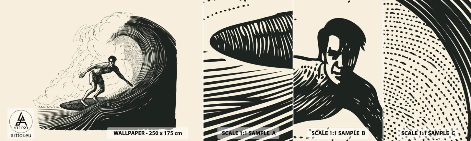 Provbit av självhäftande fototapet Deluxe Sticker - Vågens kung - Vinka, Surfing, Sport - 100x30 cm