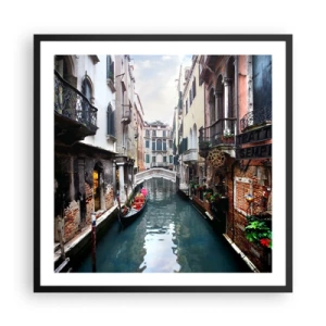 Affisch i svart ram - Venedig-landskap med gondol och bro - 60x60 cm
