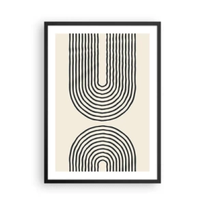 Affisch i svart ram - Ett abstrakt mönster med linjer som bildar symmetriska bågar i minimalistisk stil. - 50x70cm - Om en stund... - Modern väggdekoration för vardagsrum och sovrum ARTTOR