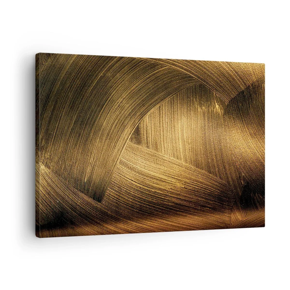 Canvastavla - Bild på duk - Gyllene abstrakta penseldrag - 70x50cm - I gyllene labyrint - Modern väggdekoration för vardagsrum och sovrum ARTTOR