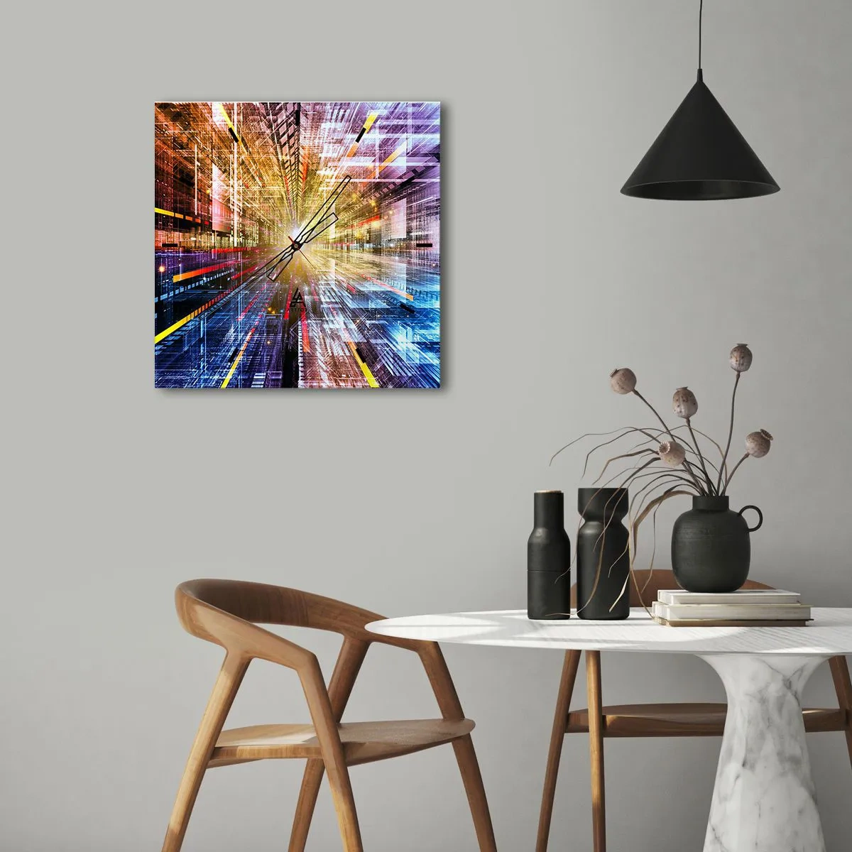 Väggklocka - Klocka på glas - Ljuskorridor - 40x40 cm