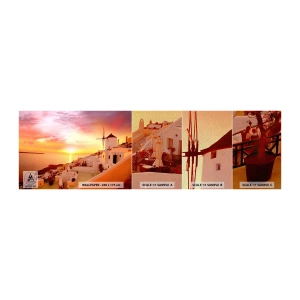 Provbit av fototapet Premium Sand - Smälta sig in i vitt och guld - Landskap, Santorini, Grekland - 100x30 cm