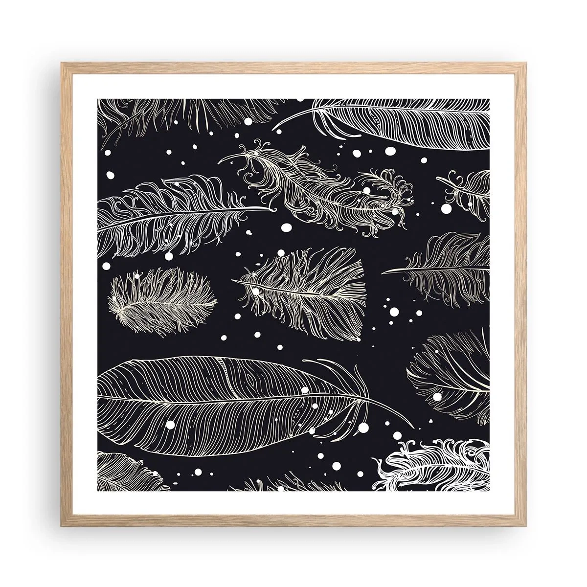 Affisch i ram av ljusek - Fjäderspets - 60x60 cm