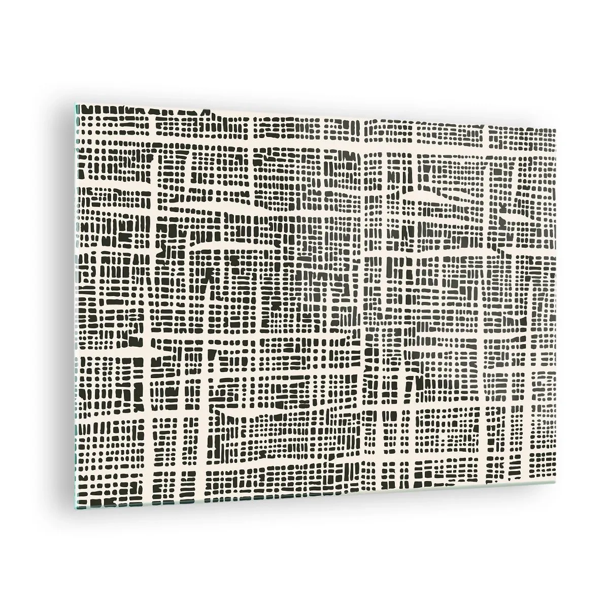 Glastavla - Bild på glas - En svartvit abstraktion som liknar ett rutnät av prickar. - 70x50cm - Vävd komposition - Modern väggdekoration för vardagsrum och sovrum ARTTOR