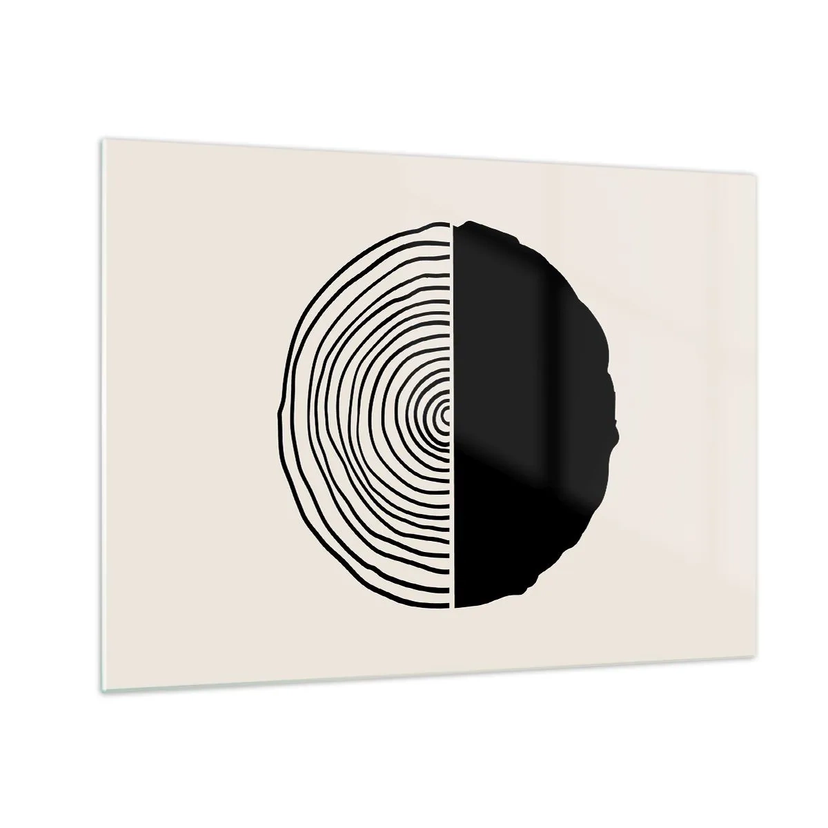 Glastavla - Bild på glas - En minimalistisk grafik av ett tvärsnitt av en trädstam i två halvor. - 70x50cm - Hälften hälften - Modern väggdekoration för vardagsrum och sovrum ARTTOR