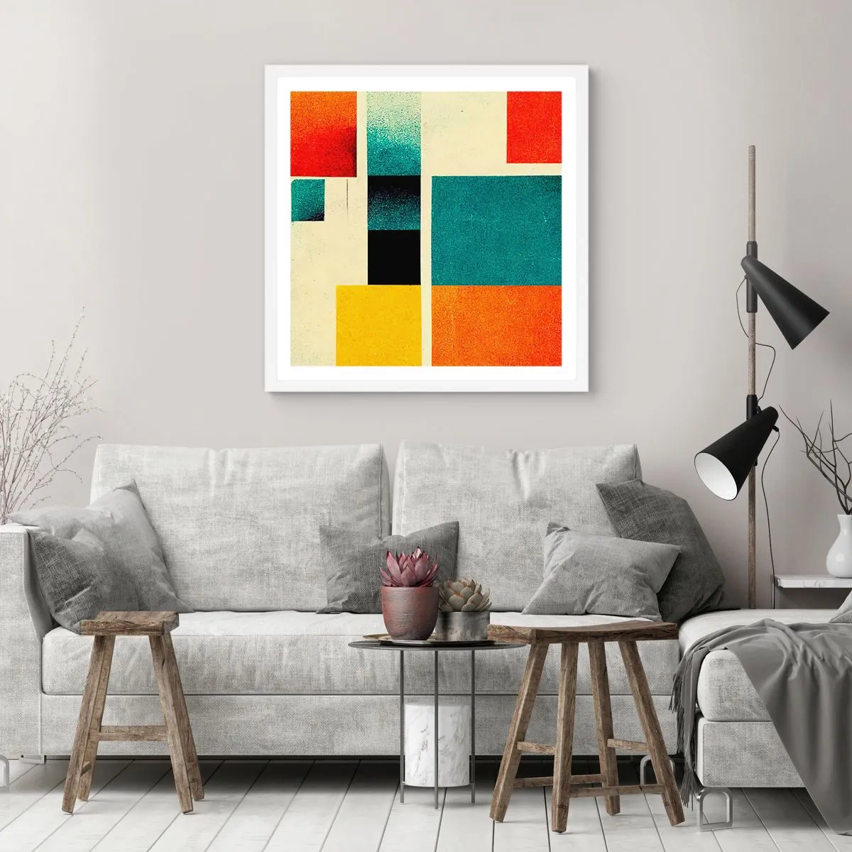 Affisch i vit ram - Geometrisk abstraktion - bra energi - 50x50 cm