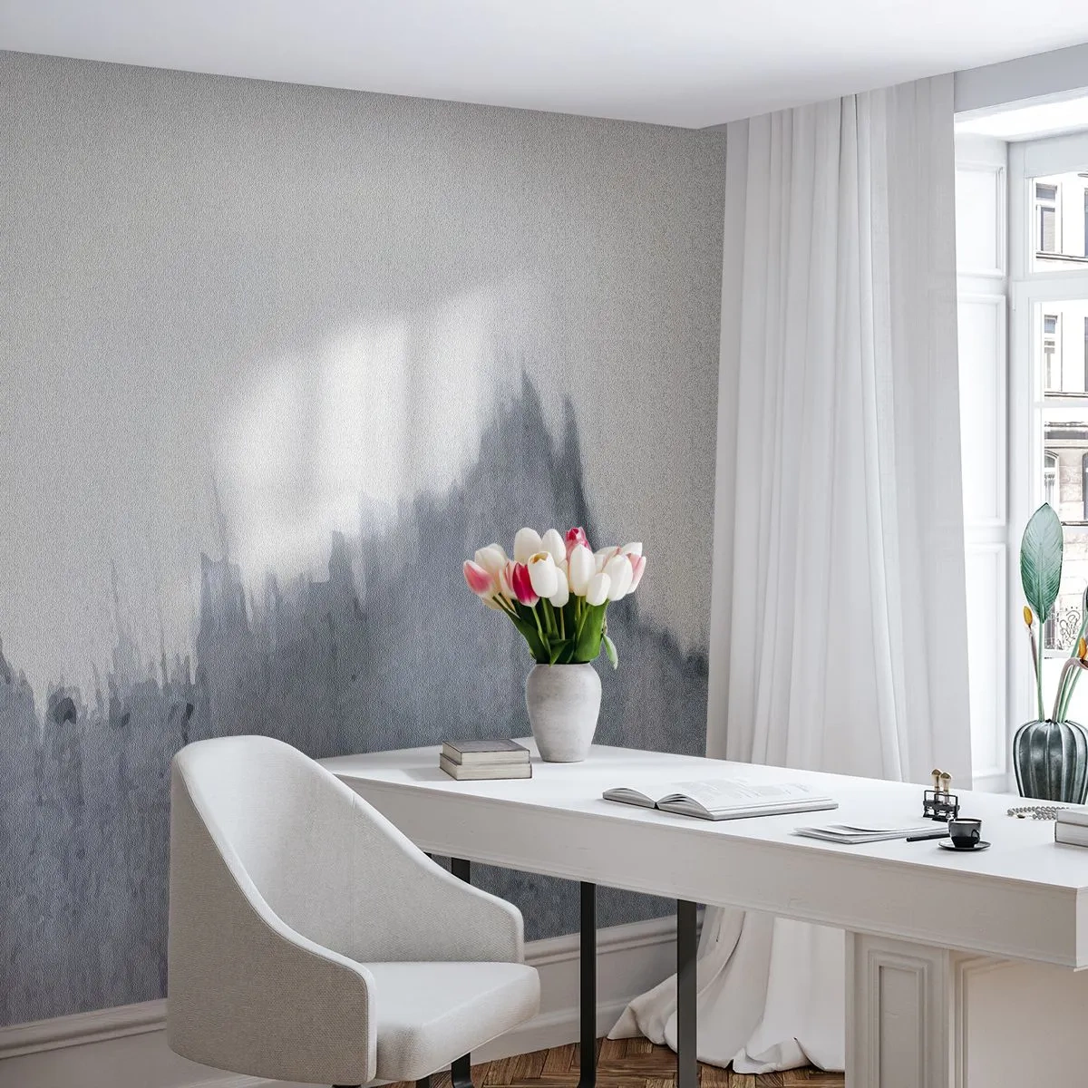 Fototapet Standard Eco - En grå abstraktion som liknar ett bergslandskap - 100x70cm - Mystisk skiva - Modern väggdekoration för vardagsrum och sovrum ARTTOR