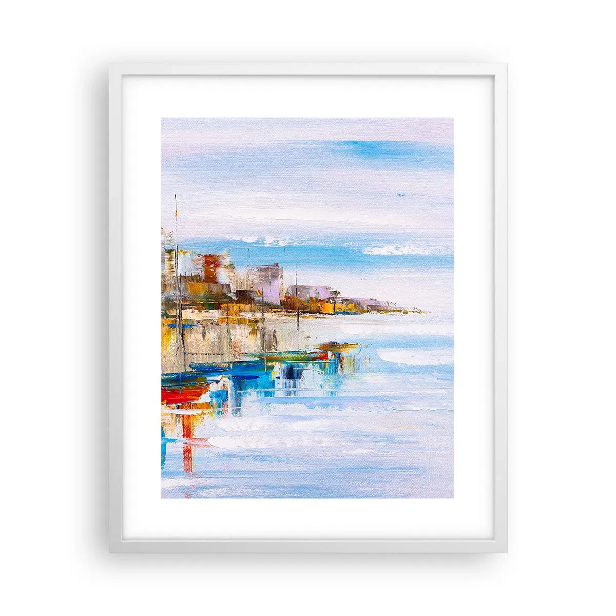 Affisch i vit ram - Flerfärgad urban hamn - 40x50 cm