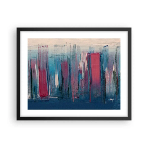 Affisch i svart ram - Vertikal komposition i blått och rött - 50x40 cm