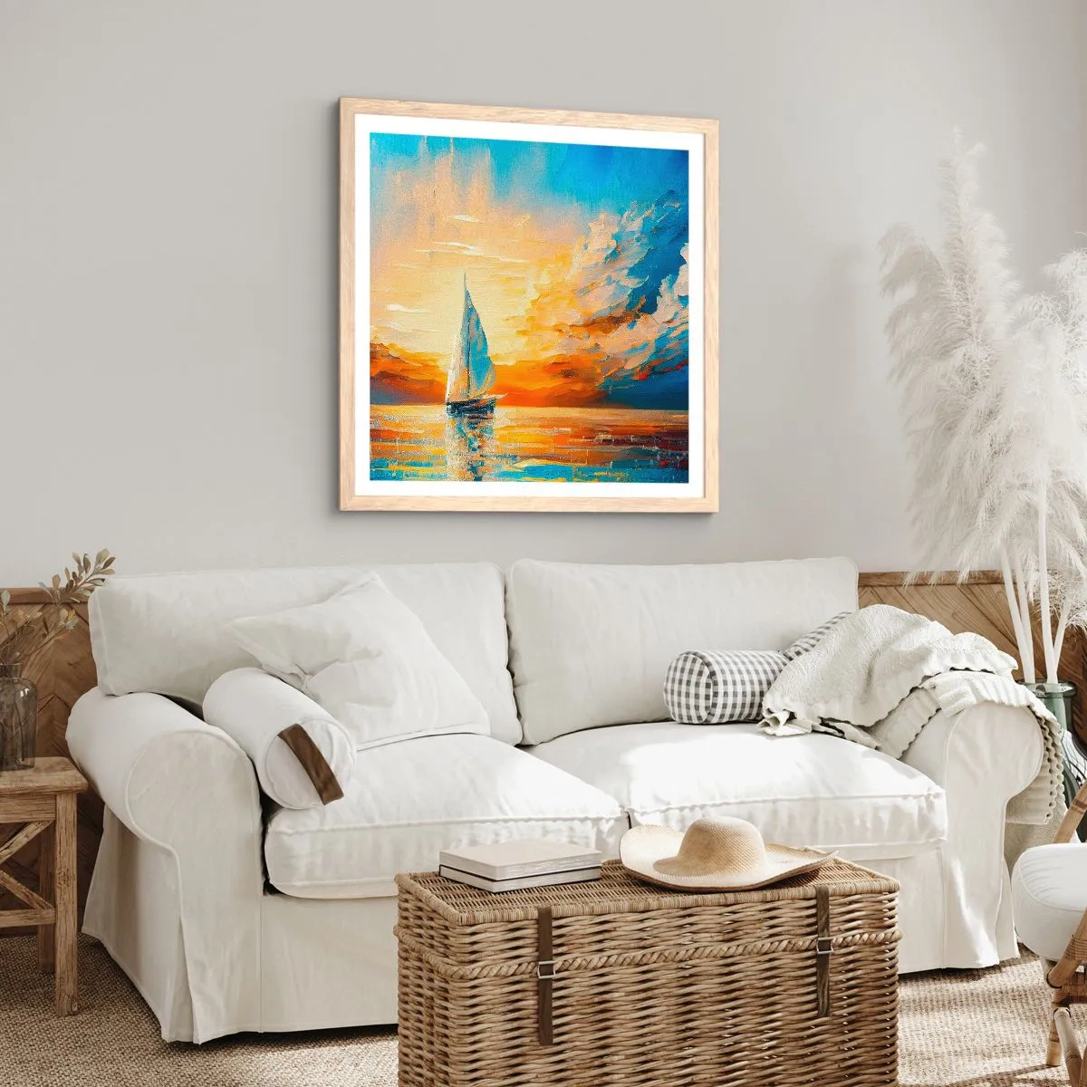 Affisch i ram av ljusek - Segla i gult - 60x60 cm