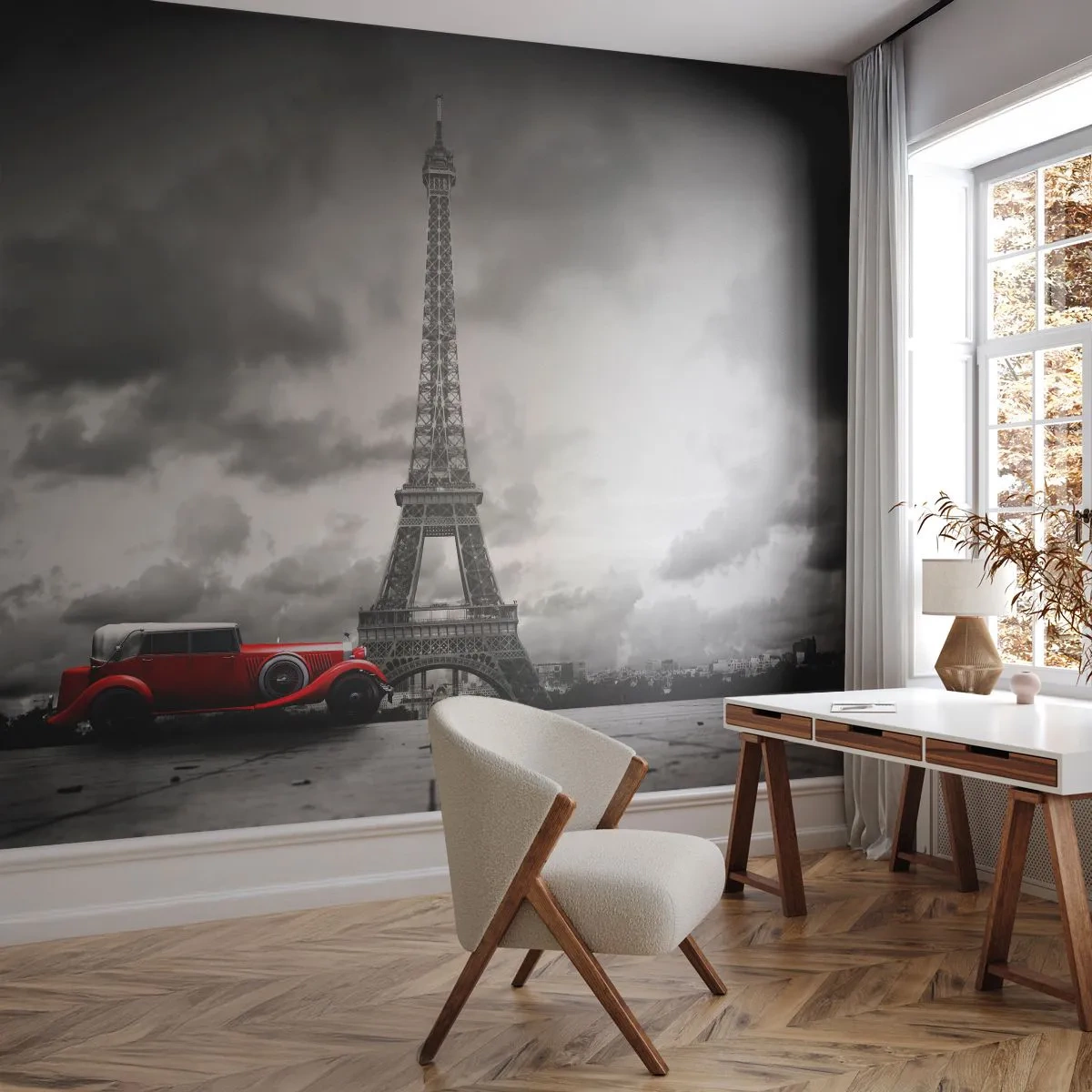 Fototapet Premium Canvas - Inte så länge sedan i Paris - Bil, Eiffeltornet, Paris - 400x280 cm