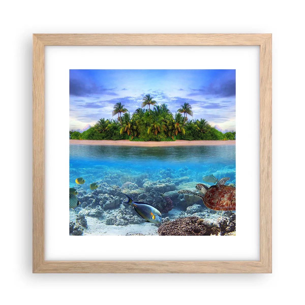 Affisch i ram av ljusek - Himmelska ön hälsar välkommen - 30x30 cm