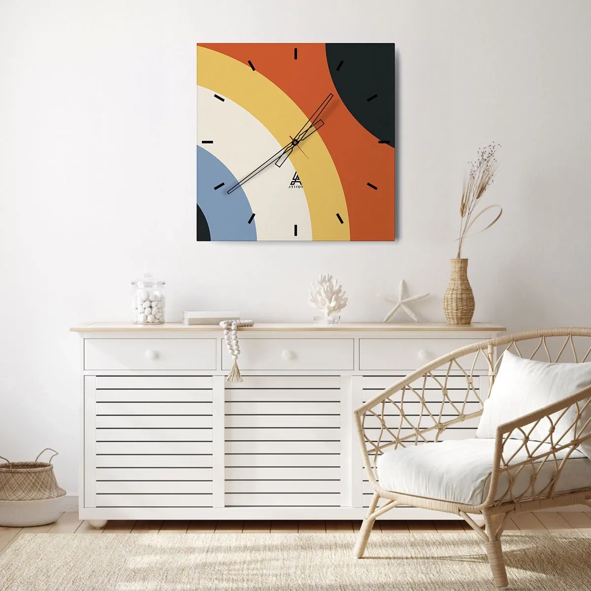 Väggklocka - Klocka på glas - Mot varandra - 40x40 cm