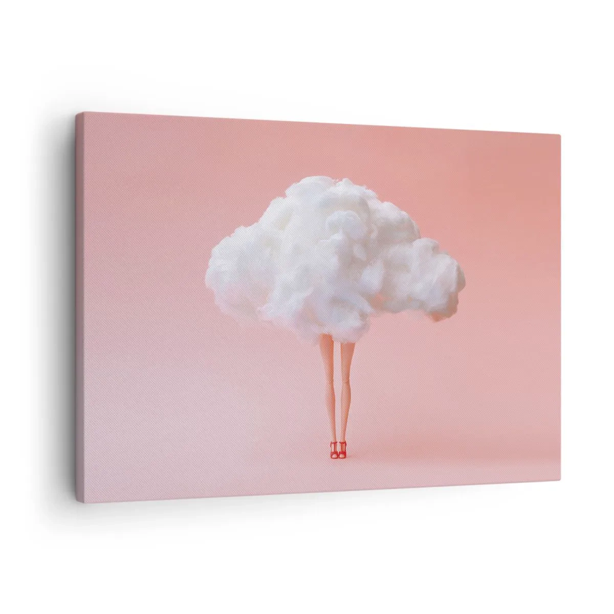 Canvastavla - Bild på duk - Ben i ett moln på en rosa bakgrund - 70x50cm - Söt utfästelse - Modern väggdekoration för vardagsrum och sovrum ARTTOR