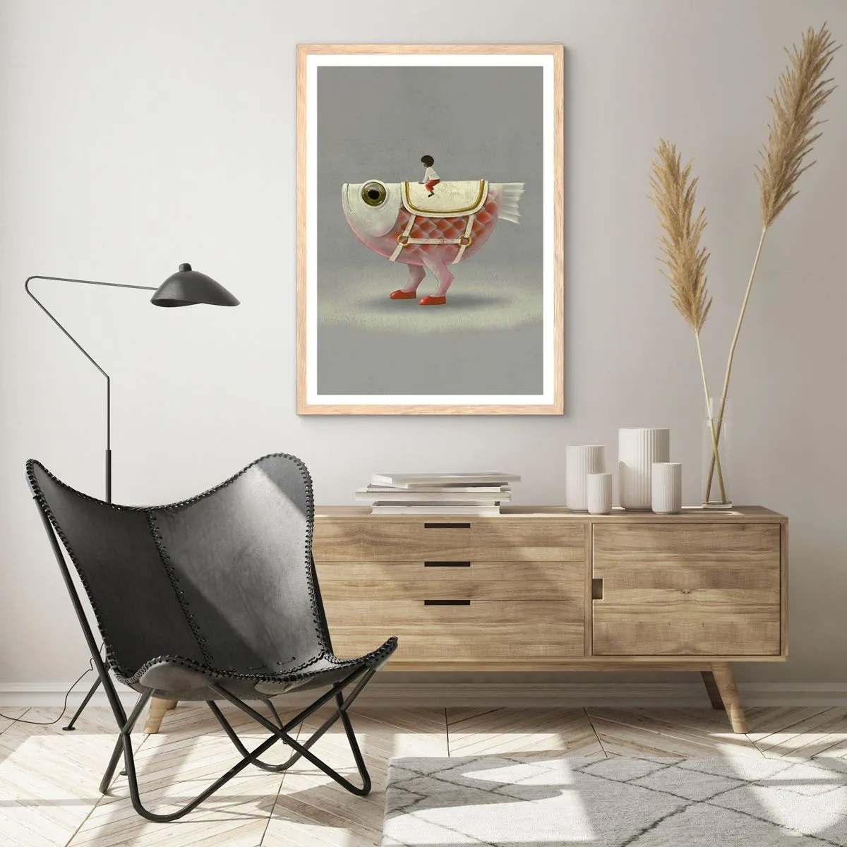 Affisch i ram av ljusek - Fiskryttare - 61x91 cm