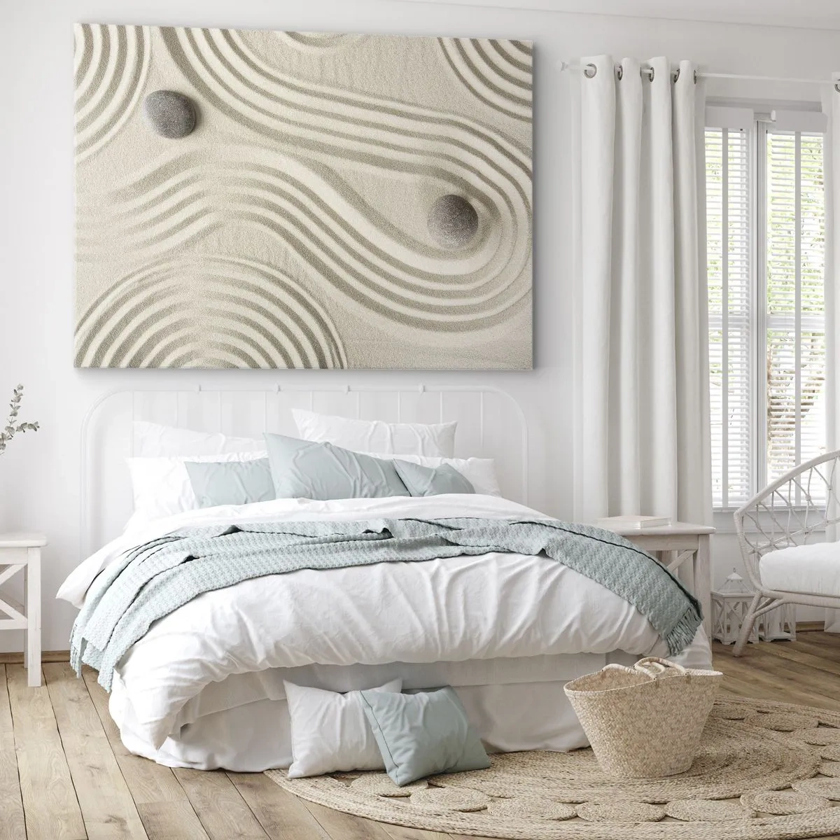 Canvastavla - Bild på duk - Minimalistisk zendesign med sand och stenar - 70x50cm - Värmens beröring - Modern väggdekoration för vardagsrum och sovrum ARTTOR