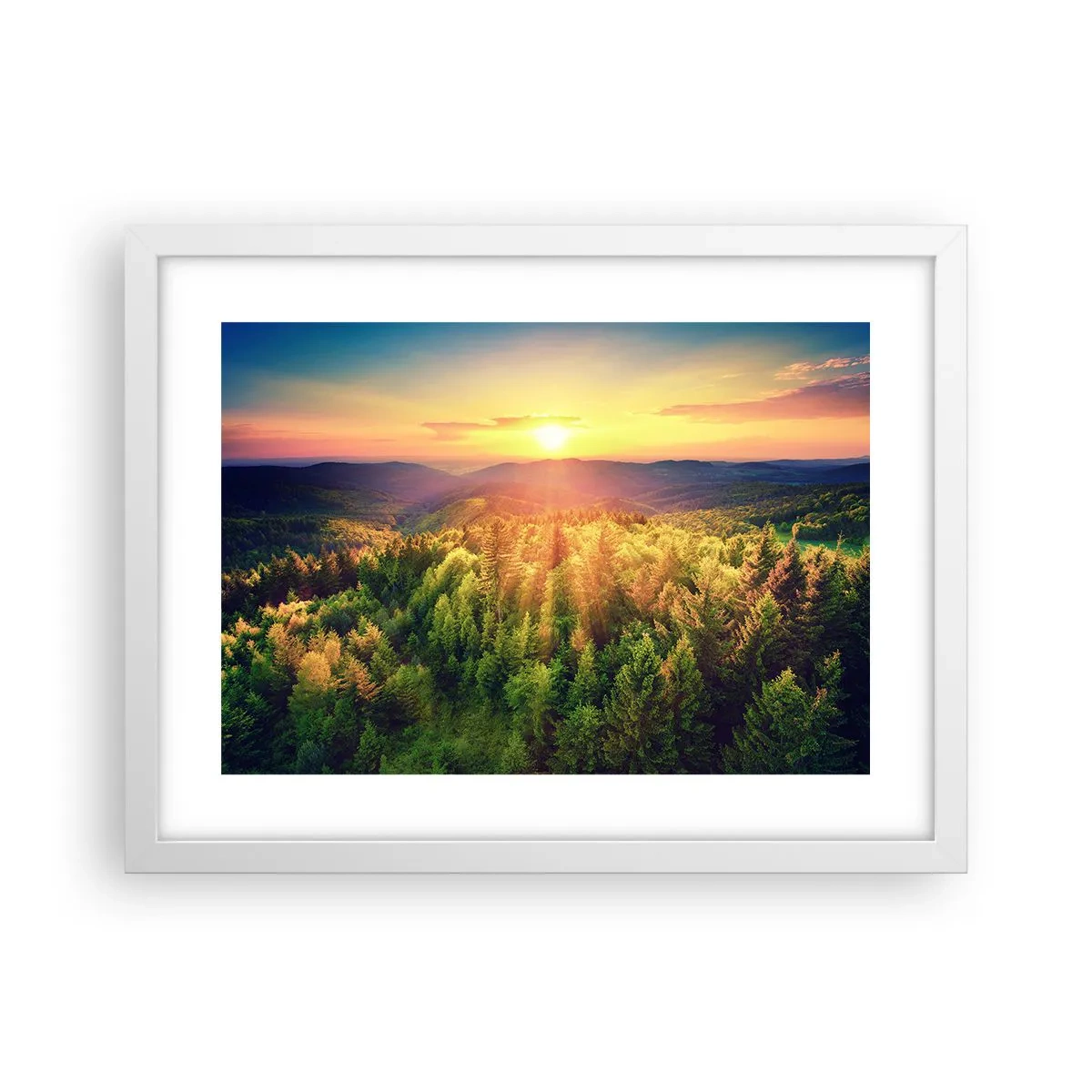 Affisch i vit ram - Trädtoppar och bergstoppar - 40x30 cm